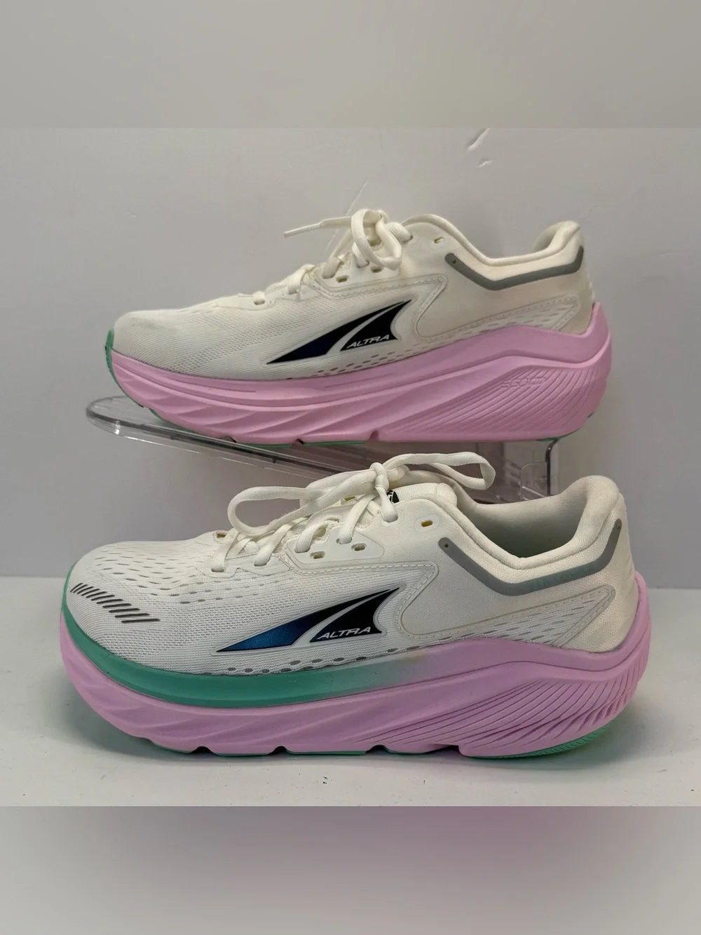 Altra Via Olympus max cushion White Running Sneakers with Pink & Mint womens 8.5